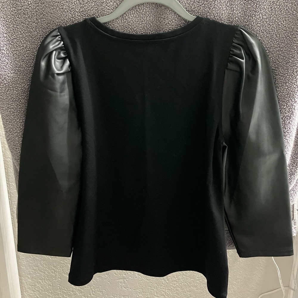 Black Top with Faux Leather Sleeves